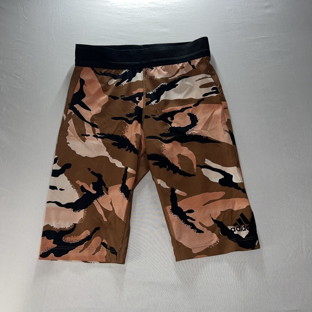 Adidas Heat RDY Camo Techfit Tights Shorts Aeroready Mens Large Camouflage Brown